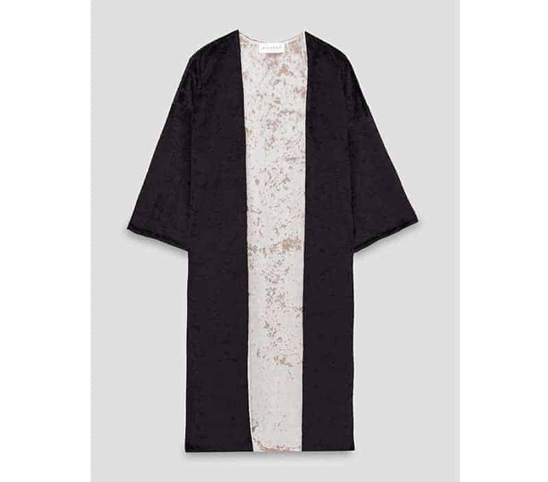 Kimono Chloe reversible flores negro y champagne